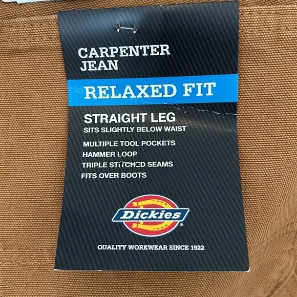 Dickies Carpenter jeans relaxed fit straight leg size 42 x 32 brown tool pockets - Picture 5 of 7